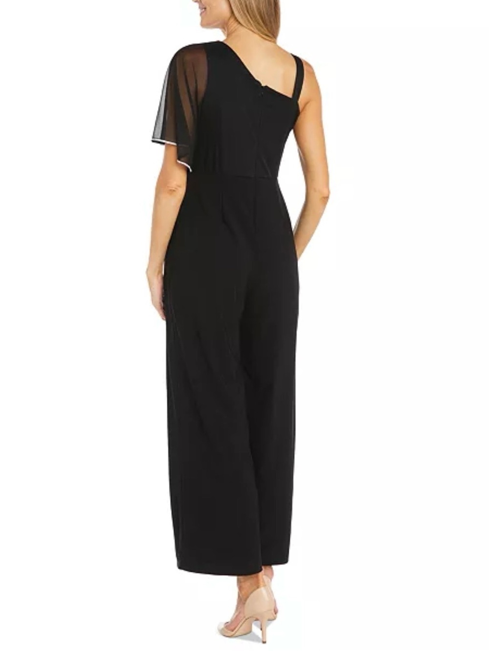 Women's Asymmetric Rhinestone-Trim Draped Jumpsuit Size 14 - Picture 3 of 10